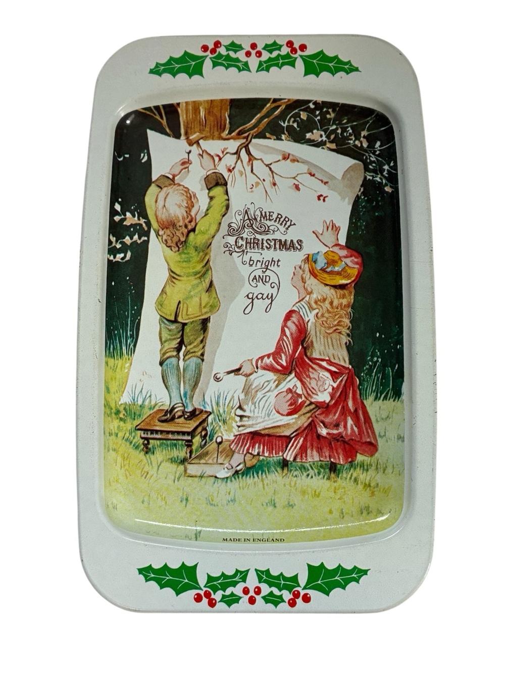 VINTAGE ENCORE CHRISTMAS TIN TRAY METAL HOLIDAY DECOR